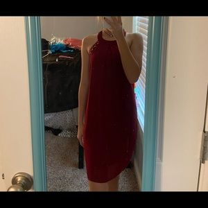 wine red dress